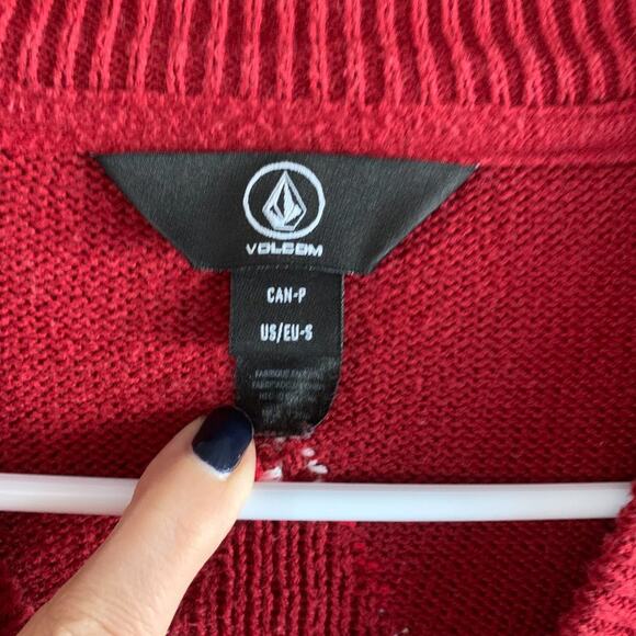 VOLCOM | Santastone Red Graphic Cardigan Size Small Christmas Holiday Cotton - Picture 6 of 9